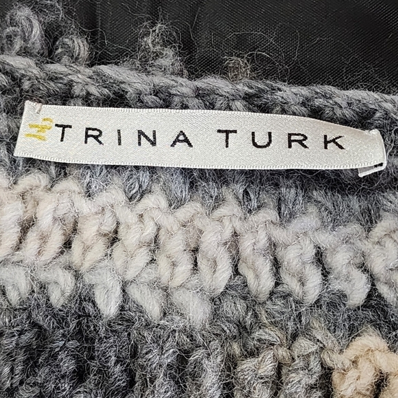 Trina Turk textured shaggy crochet knit striped cardigan in neutral tones - Picture 8 of 10